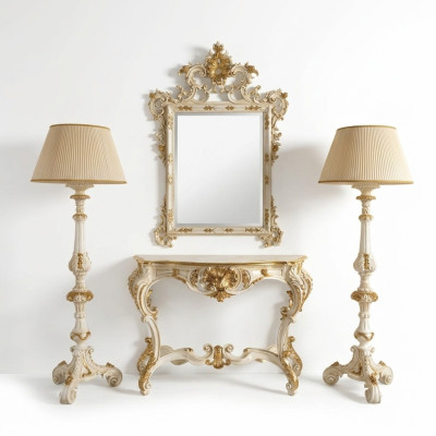 Groupe ensemble de 4 pièces style classique 2x lampe table console avec meuble miroir