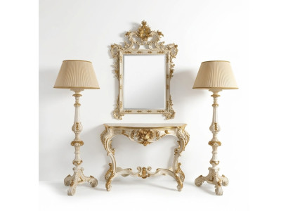 Groupe ensemble de 4 pièces style classique 2x lampe table console avec meuble miroir