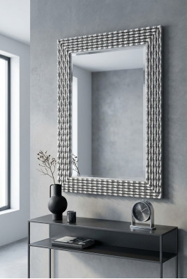 Miroir mural classique en bois Miroir Meubles Baroque. Cadre en verre Argenté 82x108