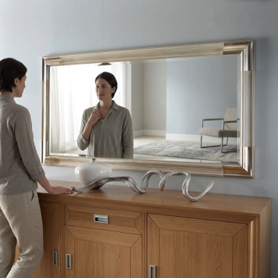 Miroir de designer Buffet baroque miroir Étagère de salon en miroir de luxe Argent