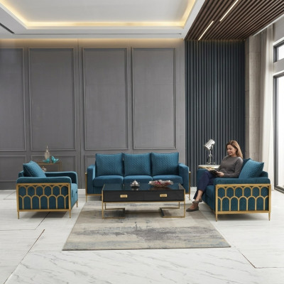 Canapé bleu en acier inoxydable 3+2 places Canapés rembourrés Modern Living room Sofas