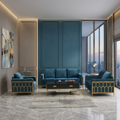 Canapé bleu en acier inoxydable 3+2 places Canapés rembourrés Modern Living room Sofas