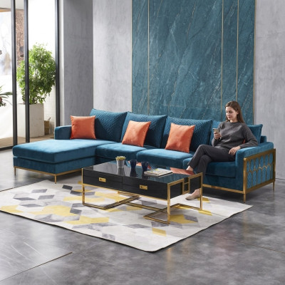 Canapé d'angle Gris Tissu Canapé en forme de L Design de canapé Tissu d'ameublement Moderne