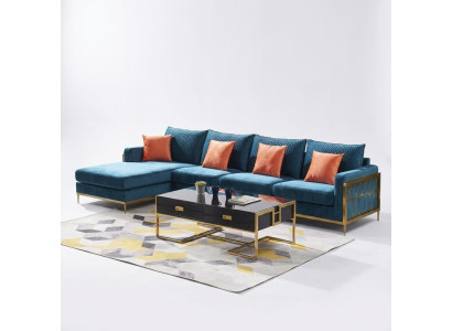 Canapé d'angle en L Table basse Canapé Canapé Design Rembourrage de luxe Bleu Table