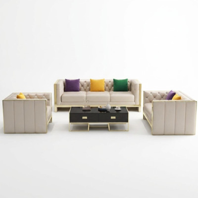 Canapé Chesterfield beige ensemble 3+2 places Canapés rembourrés en cuir Salon Suite