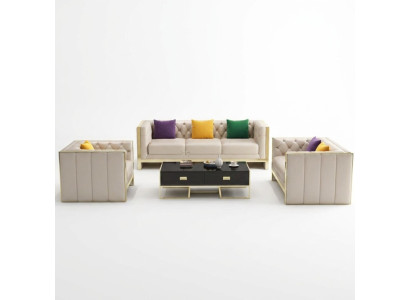 Canapé Chesterfield beige ensemble 3+2 places Canapés rembourrés en cuir Salon Suite