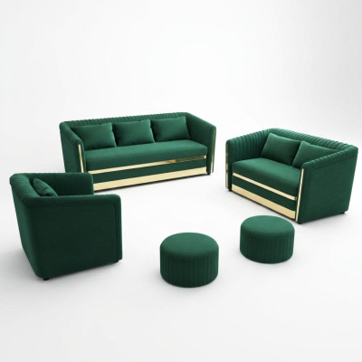 Ensemble de canapés en acier inoxydable vert 3+2 rembourrés pour le salon