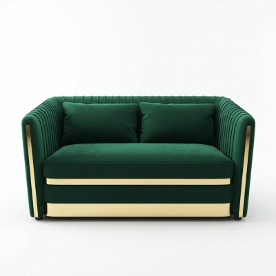 Canapé design vert à deux places, xxl, grand canapé, tissu en cuir.