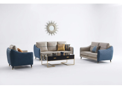 Set de canapé bleu-beige 3+2 en cuir Modèle de canapé décoratif rembourré