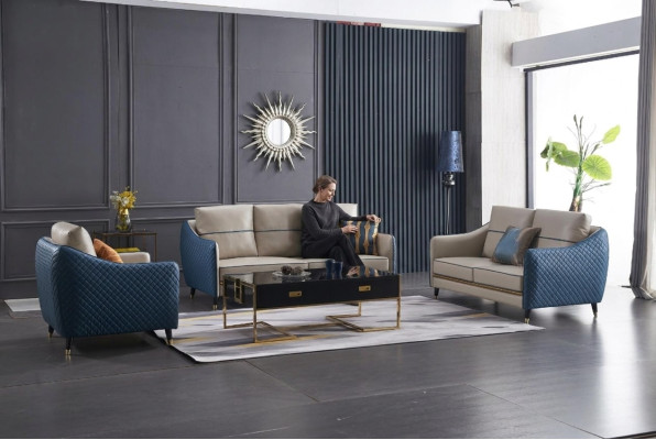 Design classique Chesterfield Big xxl Canapé 3 places en cuir et tissu