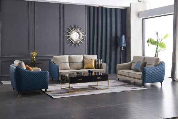 Design classique Chesterfield Big xxl Canapé 3 places en cuir et tissu