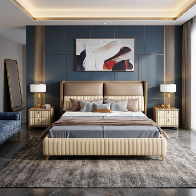 Lit 3 pièces. Ensemble de chambre à coucher Design Moderne Table de chevet de luxe de chambre à coucher