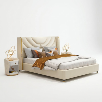 Chambre Lit Tables de chevet 3 pièces. Ensemble Design Lits de luxe Bois Lit double neuve