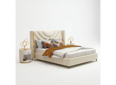 Chambre Lit Tables de chevet 3 pièces. Ensemble Design Lits de luxe Bois Lit double neuve