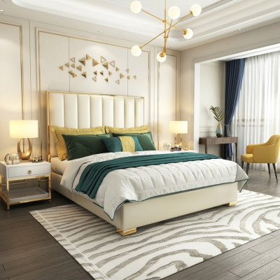 Meubles de chambre à coucher de luxe Lit 2x Ensemble de tables de chevet Lits Mobilier hôtelier 3 pièces.