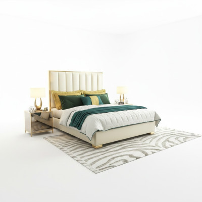 Meubles de chambre à coucher de luxe Lit 2x Ensemble de tables de chevet Lits Mobilier hôtelier 3 pièces.