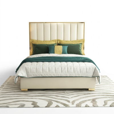 Chambre classique Lit blanc Lits Textile Rembourrage en cuir Double