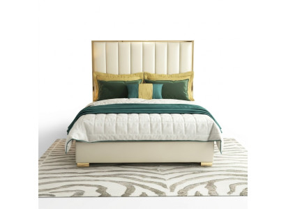 Chambre classique Lit blanc Lits Textile Rembourrage en cuir Double