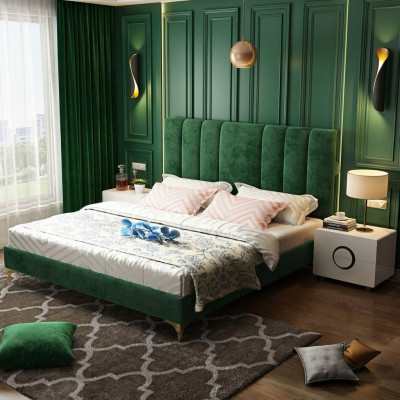 Design de rembourrage de lit de luxe Double hôtel Lits décoratifs Mariage Chambre de sommeil en cuir