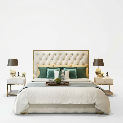 Lit double Chambre Hôtel de luxe Lit de mariage 2x Table de chevet 3pcs. Ensemble de lits