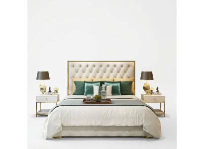 Lit double Chambre Hôtel de luxe Lit de mariage 2x Table de chevet 3pcs. Ensemble de lits
