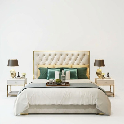 Style de lit classique anglais Double Chesterfield en textile lits 180x200cm