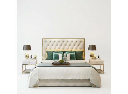 Style de lit classique anglais Double Chesterfield en textile lits 180x200cm