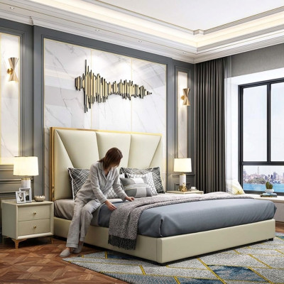 Lit Ensemble de chambre à coucher, design Mobilier de luxe Lits décoratifs 2x Table de chevet 3 pièces