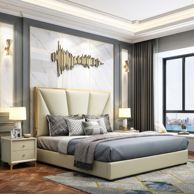 Lit Ensemble de chambre à coucher, design Mobilier de luxe Lits décoratifs 2x Table de chevet 3 pièces