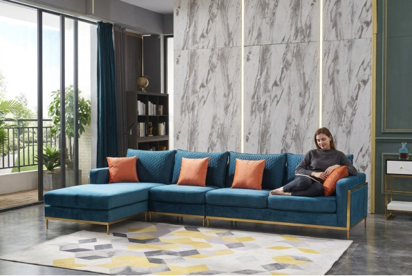 Paysage de vie Canapé d'angle en forme de L Fauteuil Ensemble de décoration Suite de canapé moderne en cuir neuf