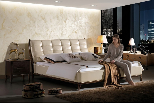 Lit Chesterfield Mobilier Chambre Lit Double Lits de Luxe 180x200 Cuir neuf