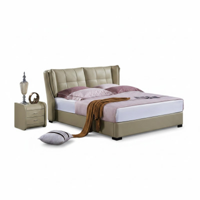 Chambre classique lit beige Textile Sommiers en cuir double capitonné 180x200cm.