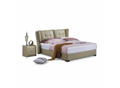 Chambre classique lit beige Textile Sommiers en cuir double capitonné 180x200cm.