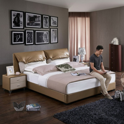 Lit double classique Lits Lit Bois Marron Style Bois Massif Chambre à coucher neuve