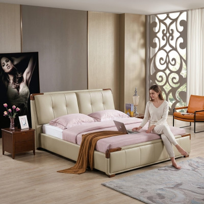Conception de rembourrage de lit de luxe double décoratif Hôtel lits chambre de sommeil en cuir