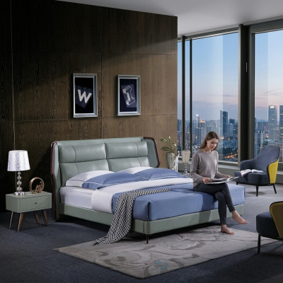 Conception de literie de lit de lit de lit de lit de luxe double hôtel dort chambre bois nouveau 180x200cm