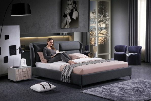 Design Lit Chambre Lits de Luxe Textile Hôtel Rembourrage 180x200 cm Tissu Ameublement