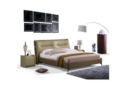 Lit en cuir Lit double Chambre à coucher Lits en velours Cadre de lit Table de chevet Ensemble de 3 pièces