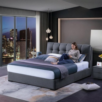Design de lit Luxe Lits doubles Hôtel Mariage Chambre de sommeil Style bleu blanc