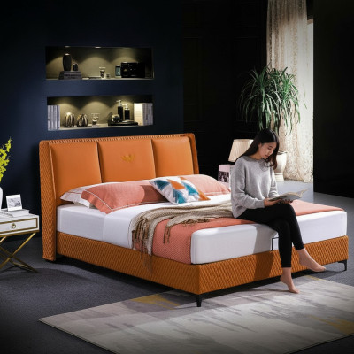 Matelassage de lit Orange Luxe Lits Doubles en cuir pour hôtel Chambre à coucher 180x200