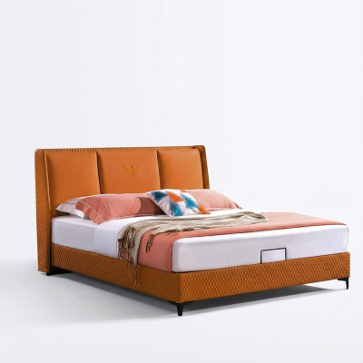 Matelassage de lit Orange Luxe Lits Doubles en cuir pour hôtel Chambre à coucher 180x200