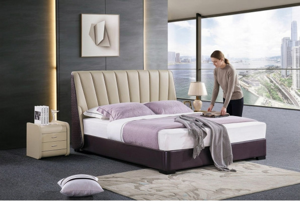 Lit Lit rembourré Design de chambre de luxe Lits Textile Bois Cadre de lit nouveau