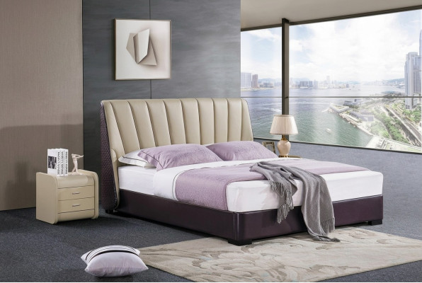 Lit Lit rembourré Design de chambre de luxe Lits Textile Bois Cadre de lit nouveau