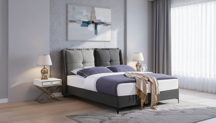La conception des revêtements de lit. Lits doubles de luxe pour hôtel, chambre de nuit de mariage en cuir.