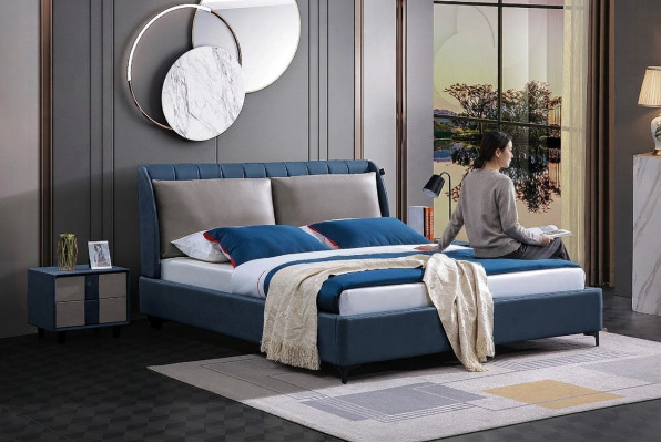 Luxueux lit en bois Lit de mariage Lit double Lits Design Rembourrage Chambre à coucher 180x200 nouveau