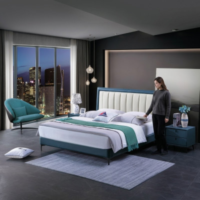 Conception de rembourrage de lit en cuir de luxe pour hôtel double de mariage lits en bois décoratifs sommeil