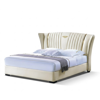 Lit en bois Lit Lit double Bois massif Chambre Hôtel Lits 180x200cm Lit en cuir