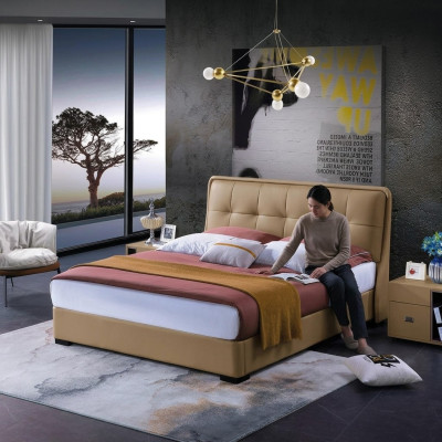 Chambre classique Lit Blanc Lits textile Double Rembourrage en cuir 180x200cm