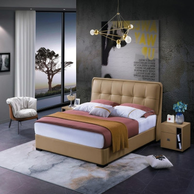 Chambre classique Lit Blanc Lits textile Double Rembourrage en cuir 180x200cm