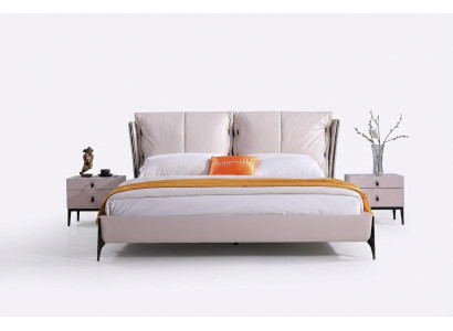 Lit en cuir 2x Table de chevet 3 pièces Ensemble de chambre à coucher Mobilier Lits modernes de luxe
